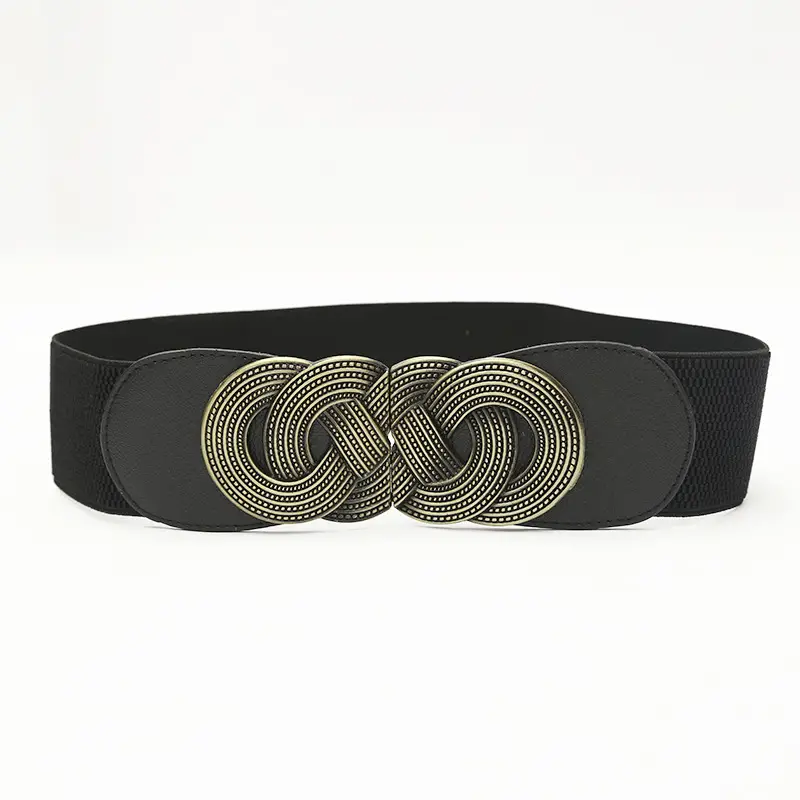 Women's Brown Leather Belt with Embroidered Buckle