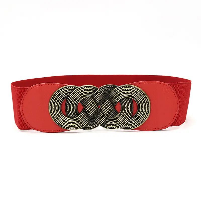 Women's Brown Leather Belt with Embroidered Buckle - Image 3