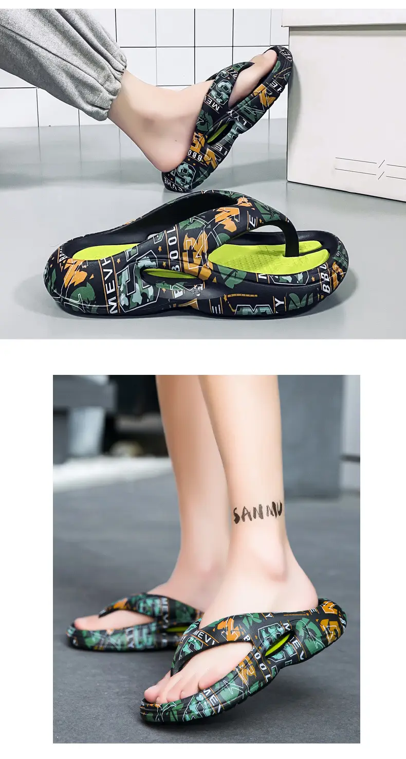 Men EVA Thick Soled Flip Flops Green White — feature 11