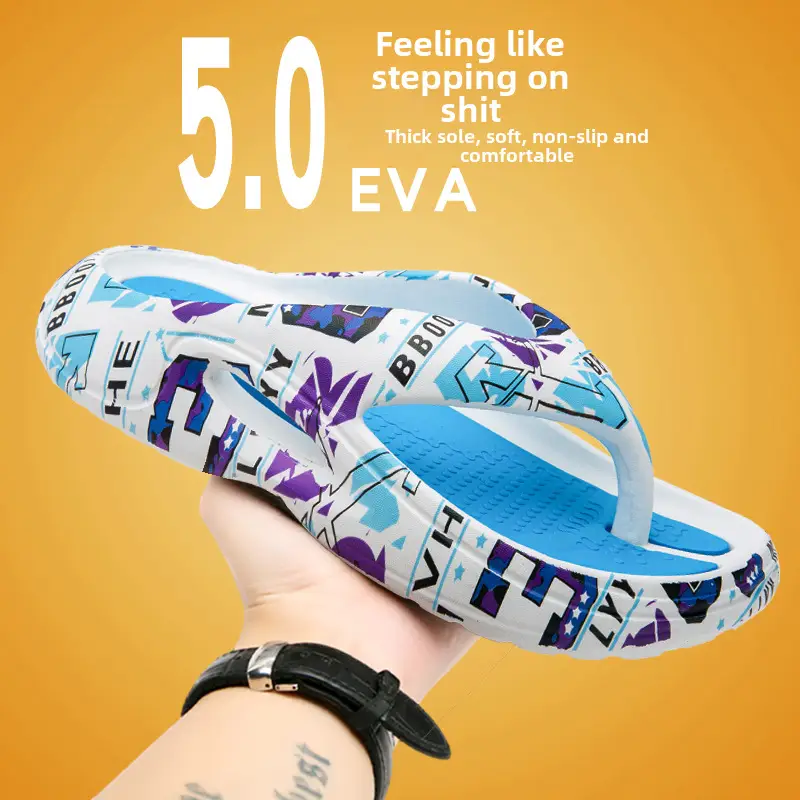 Men EVA Thick Soled Flip Flops Green White