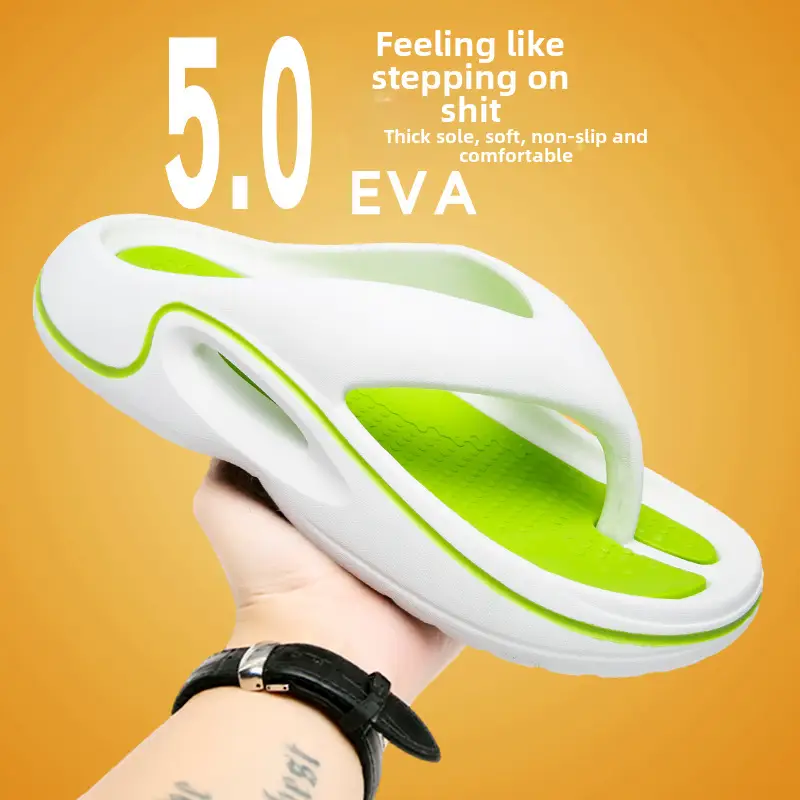 Men EVA Thick Soled Flip Flops Green White