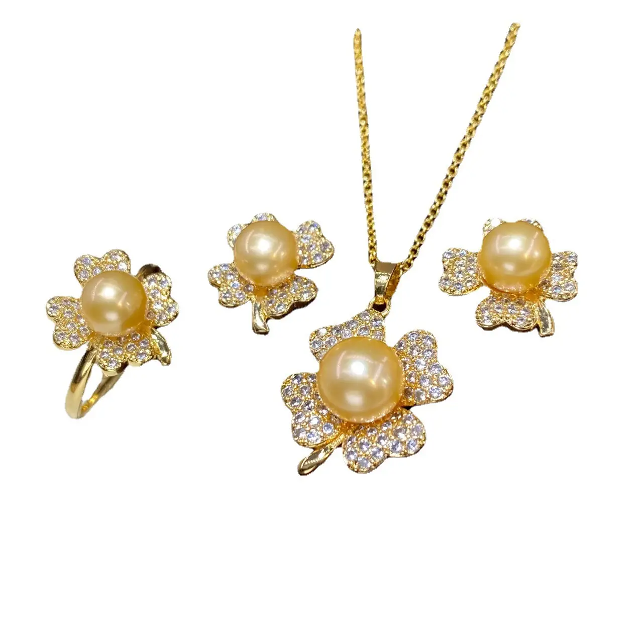 2025 Pearl Flower Necklace Set Gold Plated - Image 5