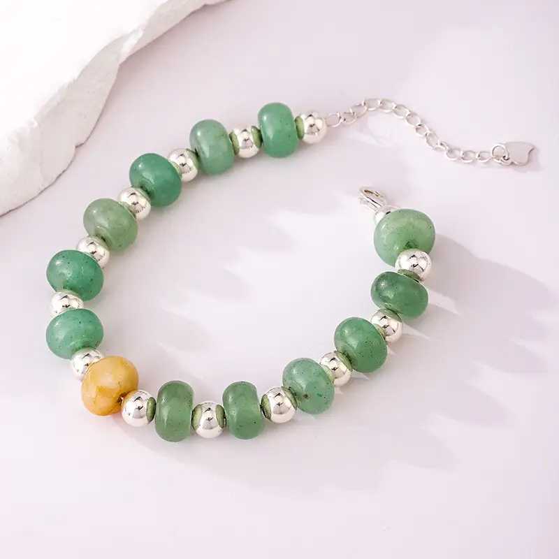 Aventurine Bracelet Pure Silver S925 Vintage Niche Women's Jewelry Dazzling Light Luxury Jade — feature 3