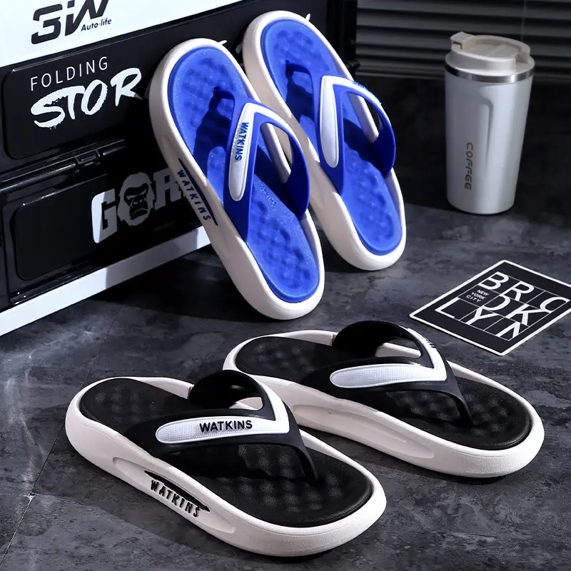 Summer Non-Slip Men's Flip Flops Blue White