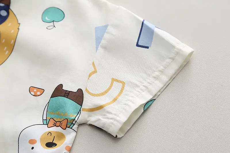 Kids Cotton T-Shirt Shorts Set Summer Blue Brown — feature 11