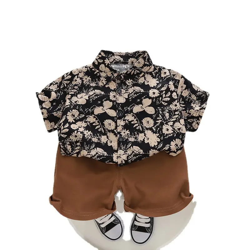 Brown Striped Cotton Shorts Suit for Boys Summer - Image 7