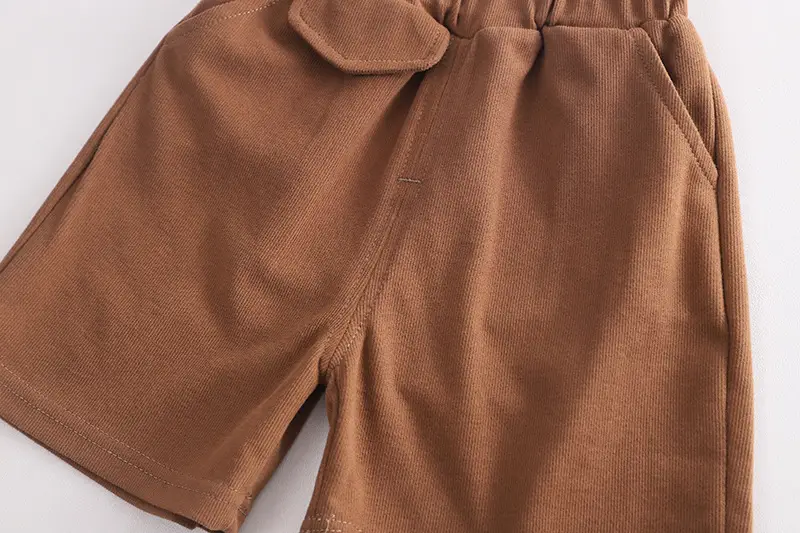 Brown Striped Cotton Shorts Suit for Boys Summer — feature 14