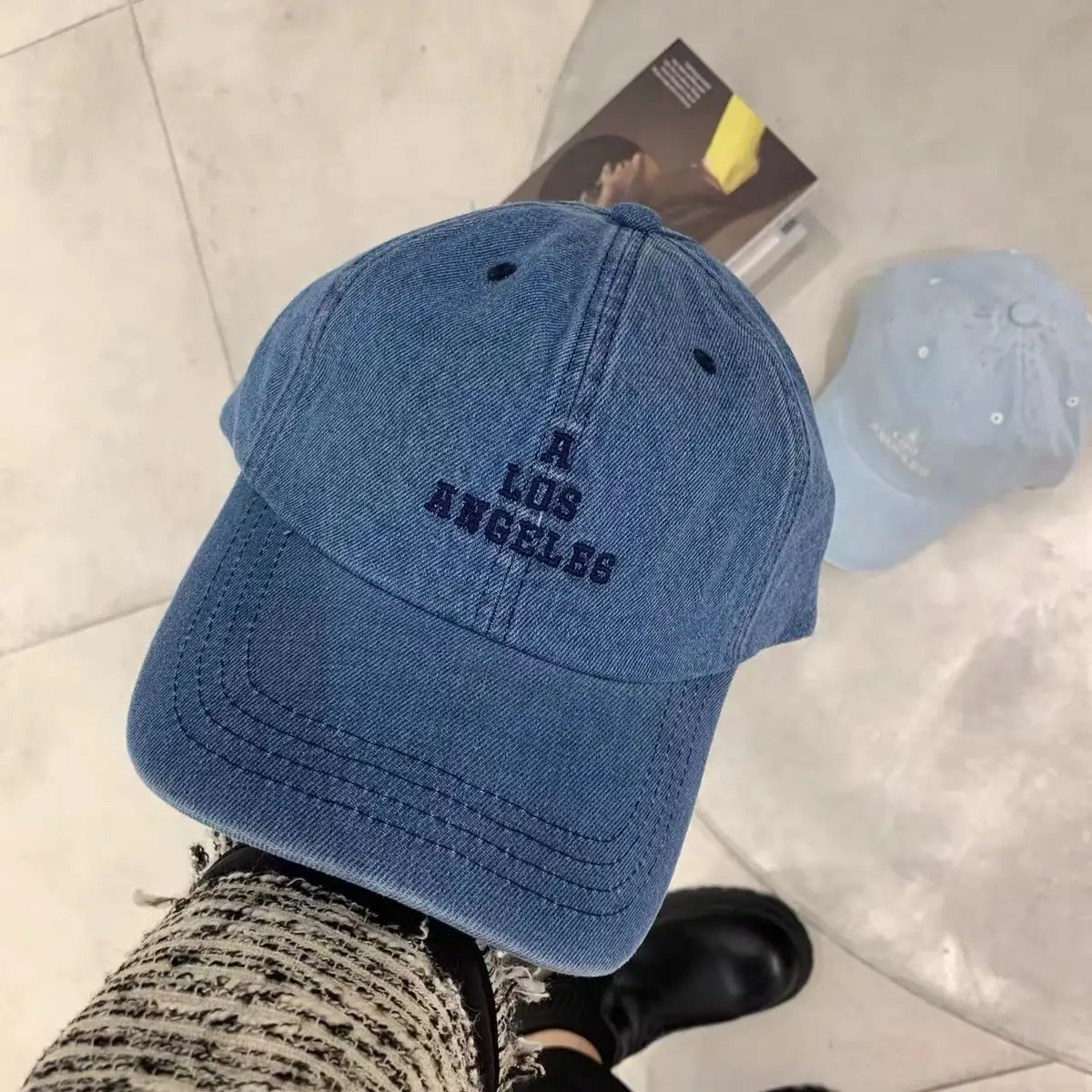 Washed Grey Cowboy Cap with English Letter Embroidery - Image 10