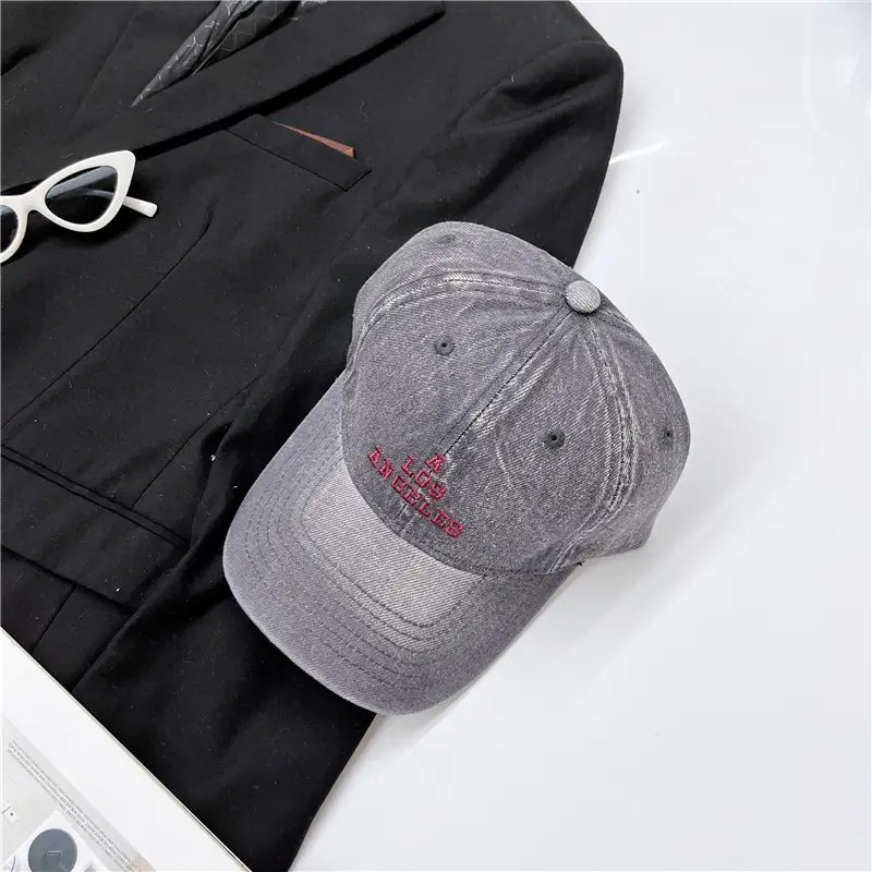 Washed Grey Cowboy Cap with English Letter Embroidery - Image 6