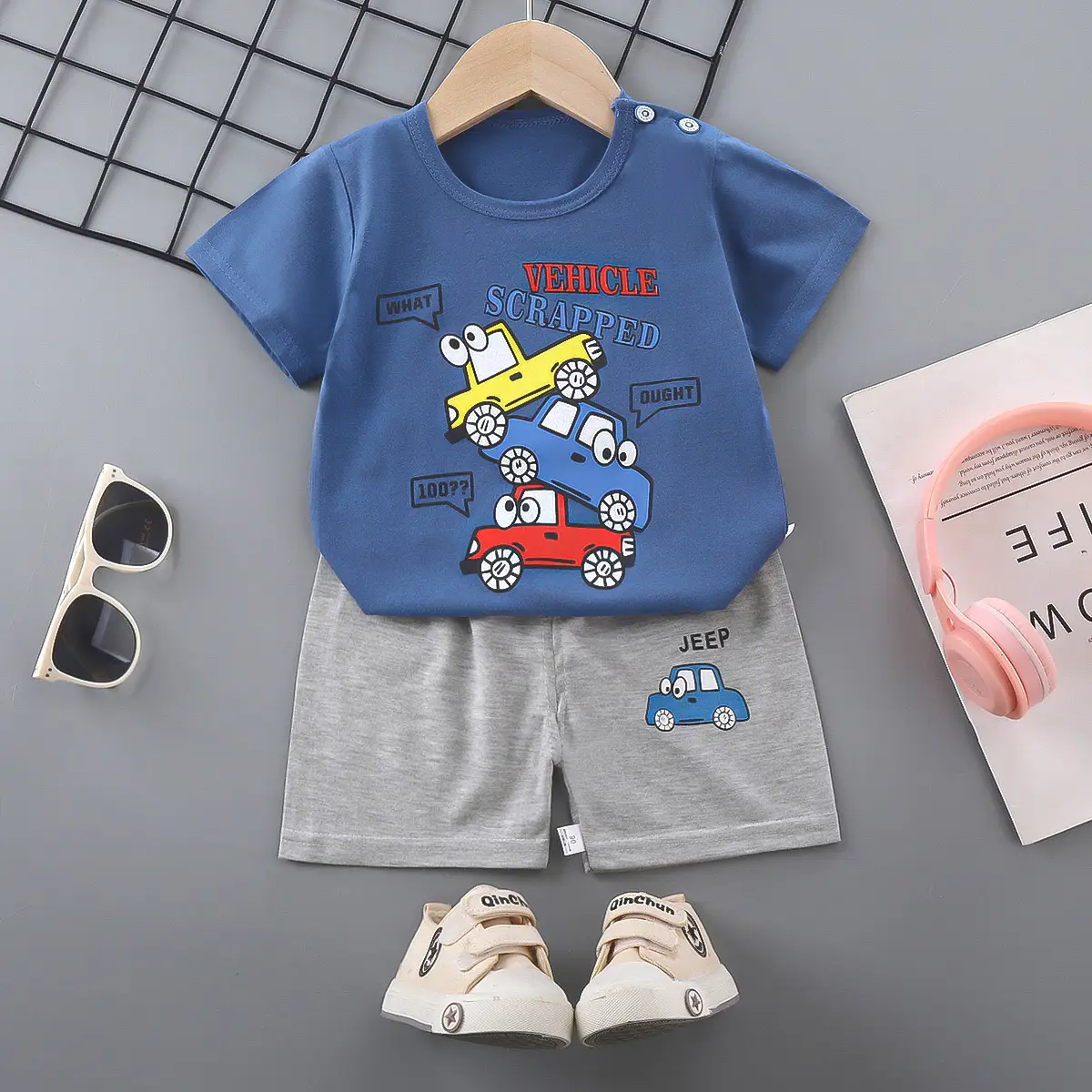 Girls Cotton Short Sleeve T-Shirt & Shorts Set Pink