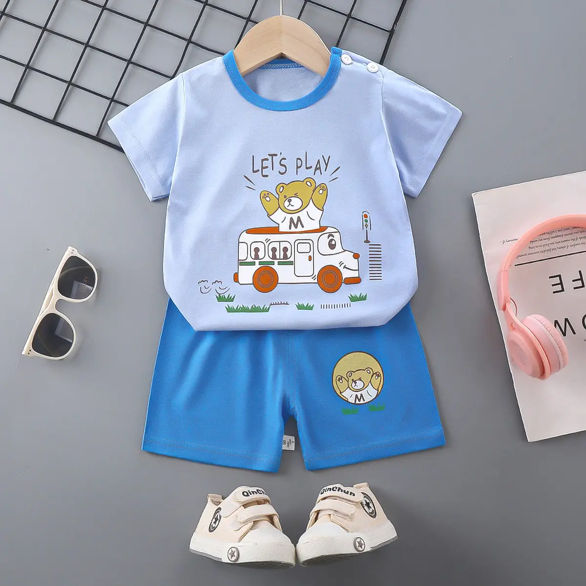 Girls Cotton Short Sleeve T-Shirt & Shorts Set Pink