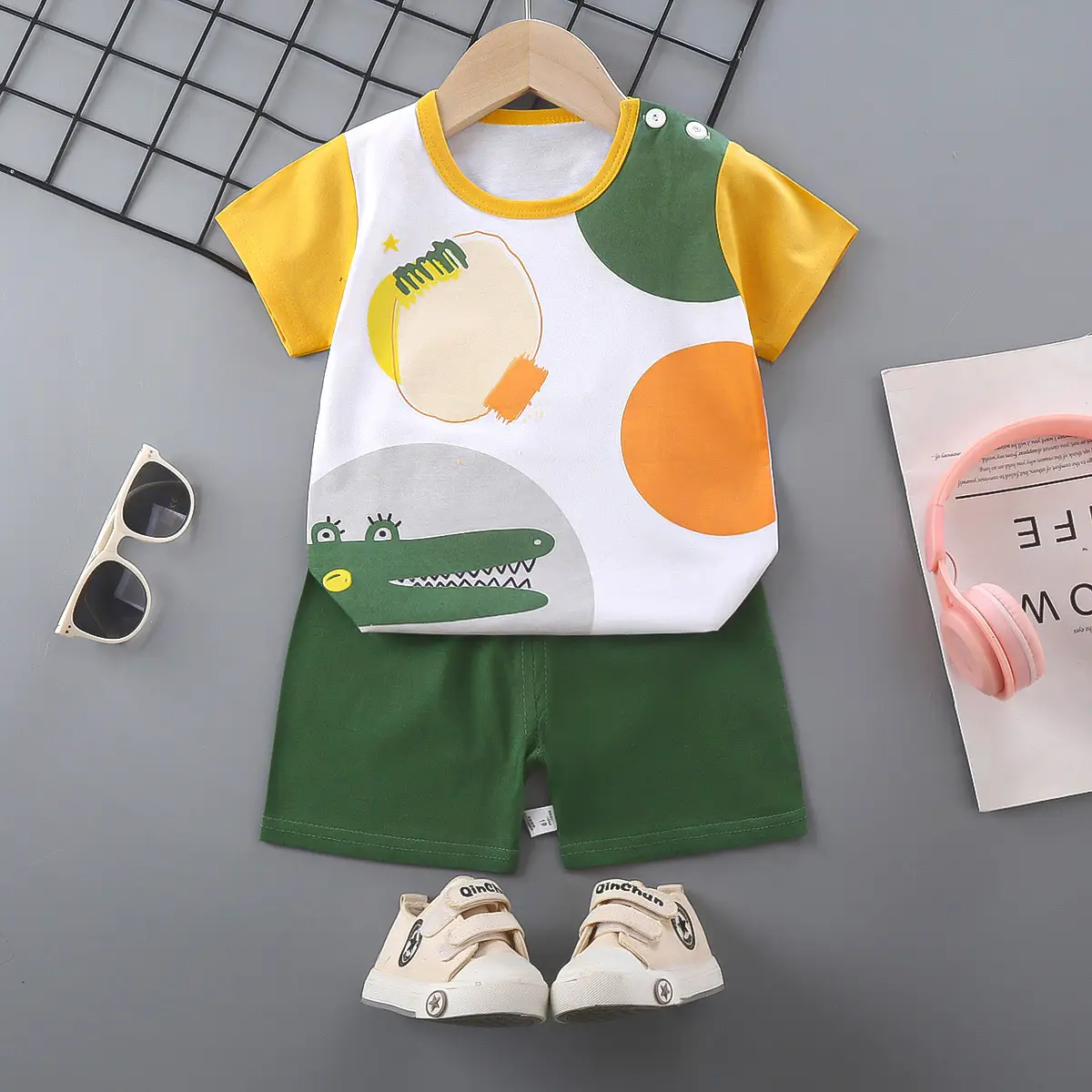 Girls Cotton Short Sleeve T-Shirt & Shorts Set Pink