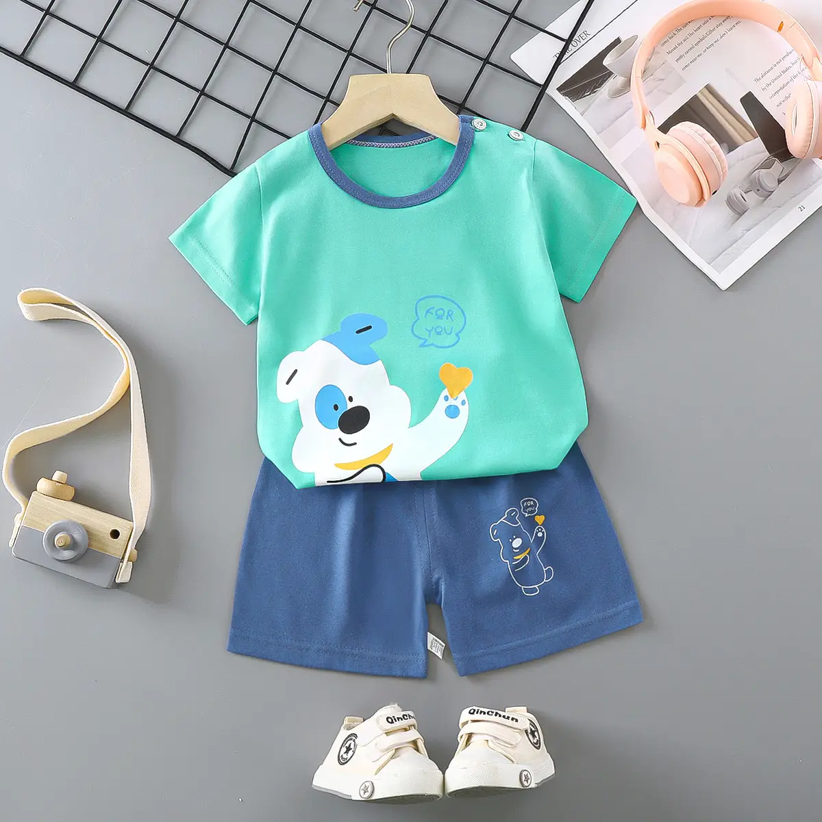 Girls Cotton Short Sleeve T-Shirt & Shorts Set Pink
