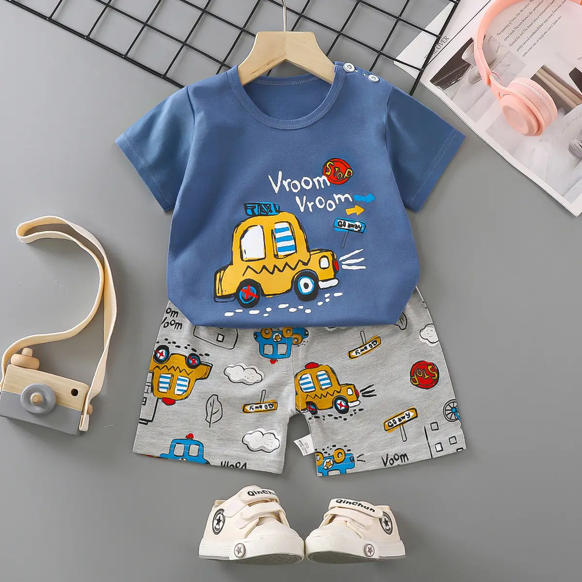 Girls Cotton Short Sleeve T-Shirt & Shorts Set Pink
