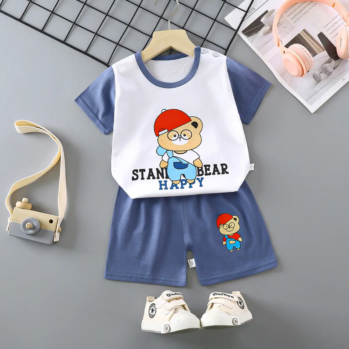 Girls Cotton Short Sleeve T-Shirt & Shorts Set Pink