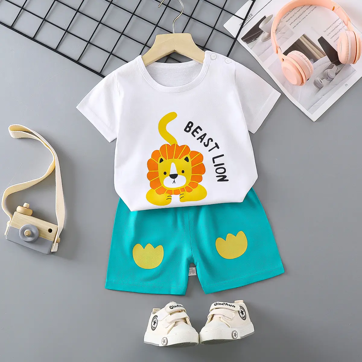 Girls Cotton Short Sleeve T-Shirt & Shorts Set Pink
