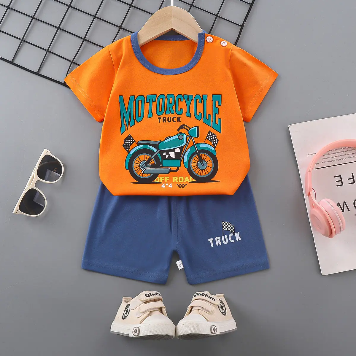 Girls Cotton Short Sleeve T-Shirt & Shorts Set Pink