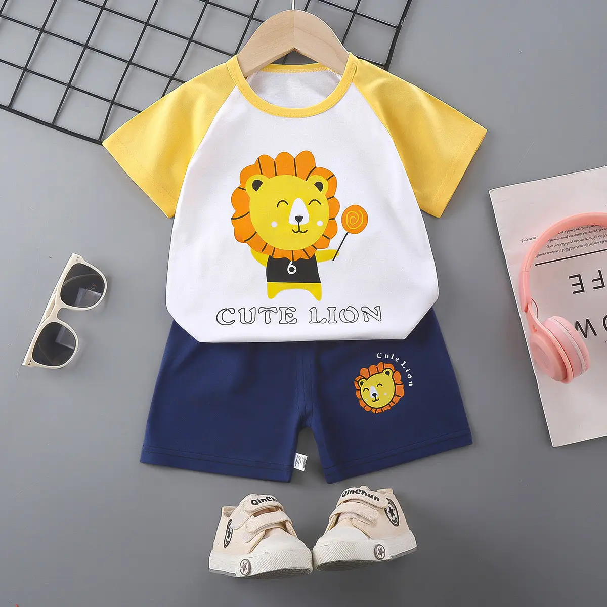 Girls Cotton Short Sleeve T-Shirt & Shorts Set Pink