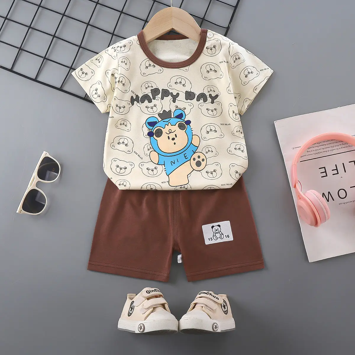 Girls Cotton Short Sleeve T-Shirt & Shorts Set Pink