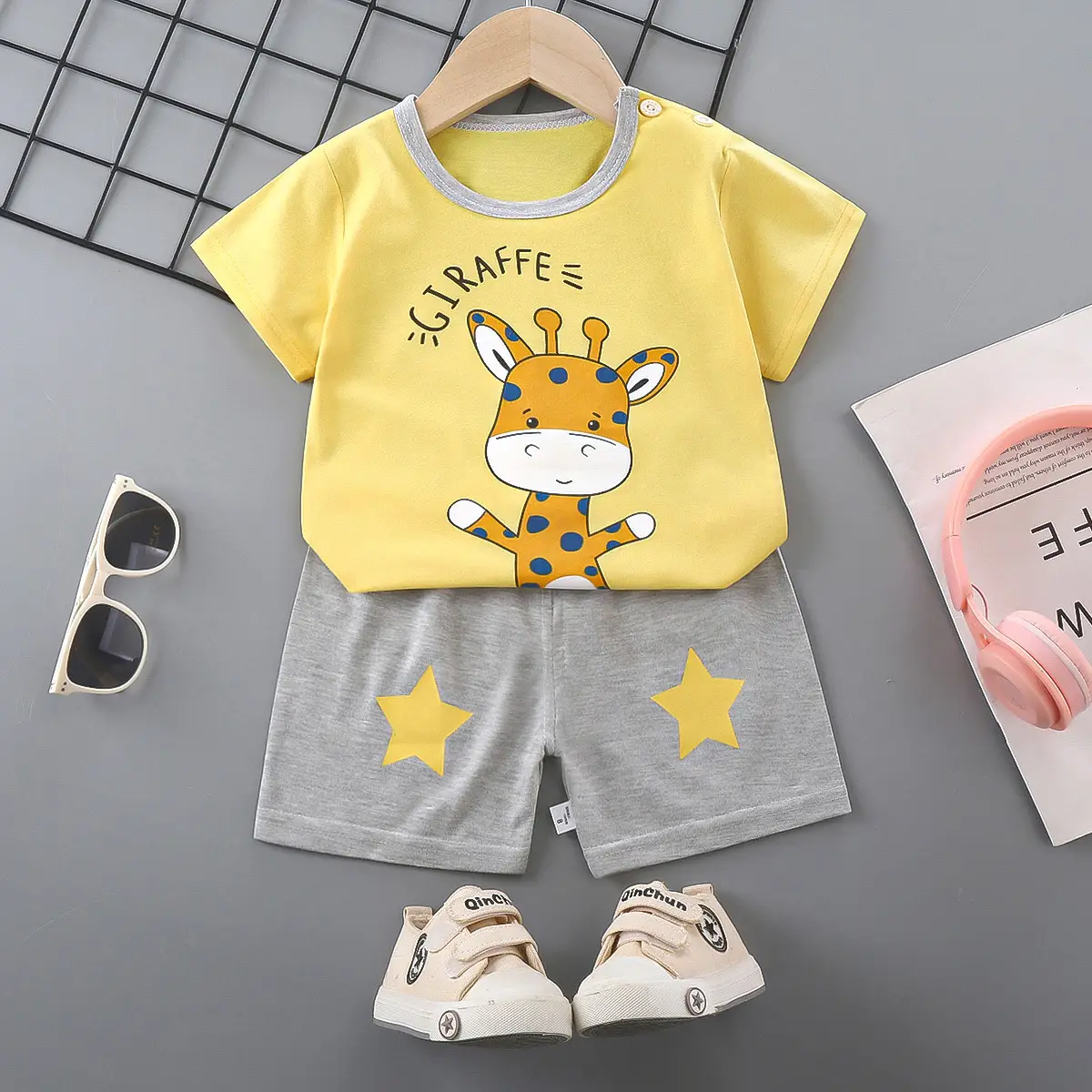 Girls Cotton Short Sleeve T-Shirt & Shorts Set Pink