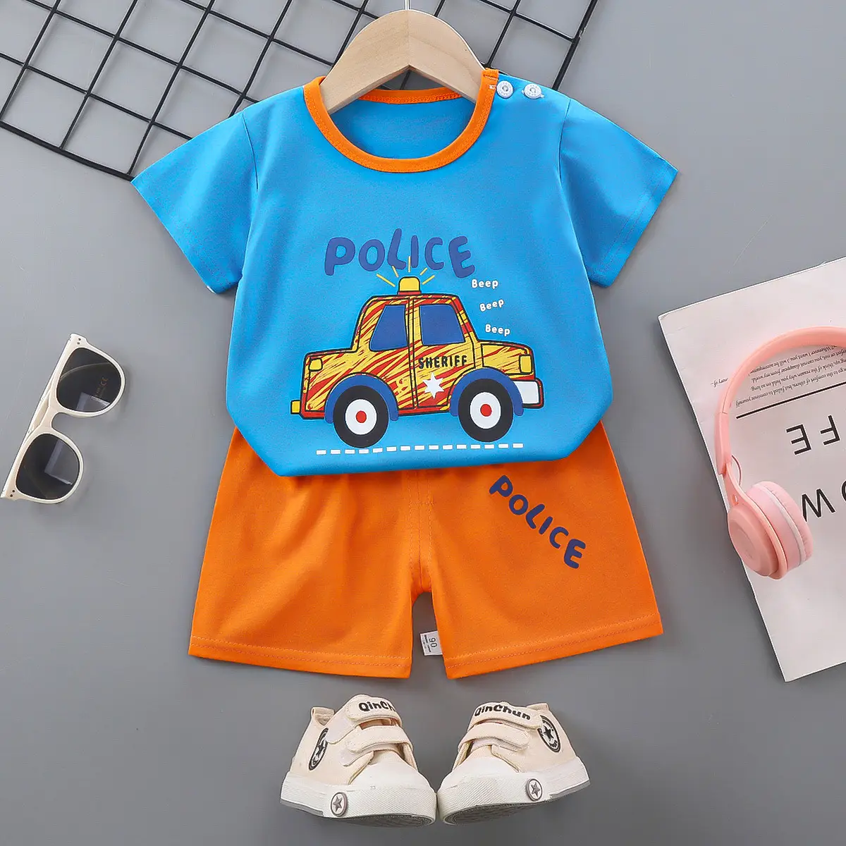 Girls Cotton Short Sleeve T-Shirt & Shorts Set Pink