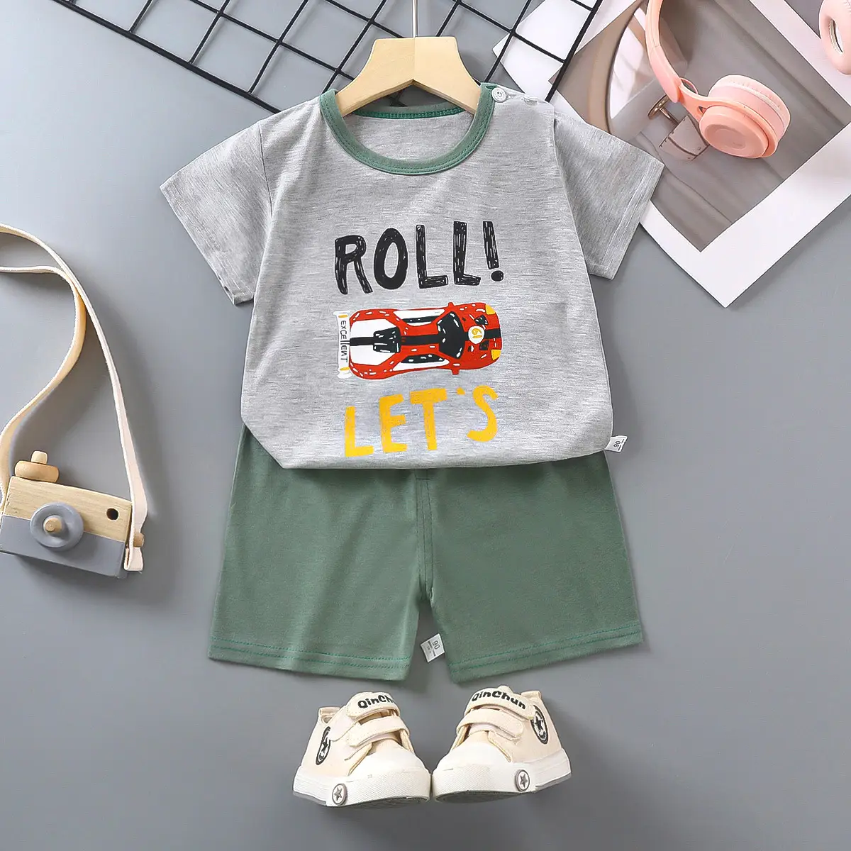Girls Cotton Short Sleeve T-Shirt & Shorts Set Pink