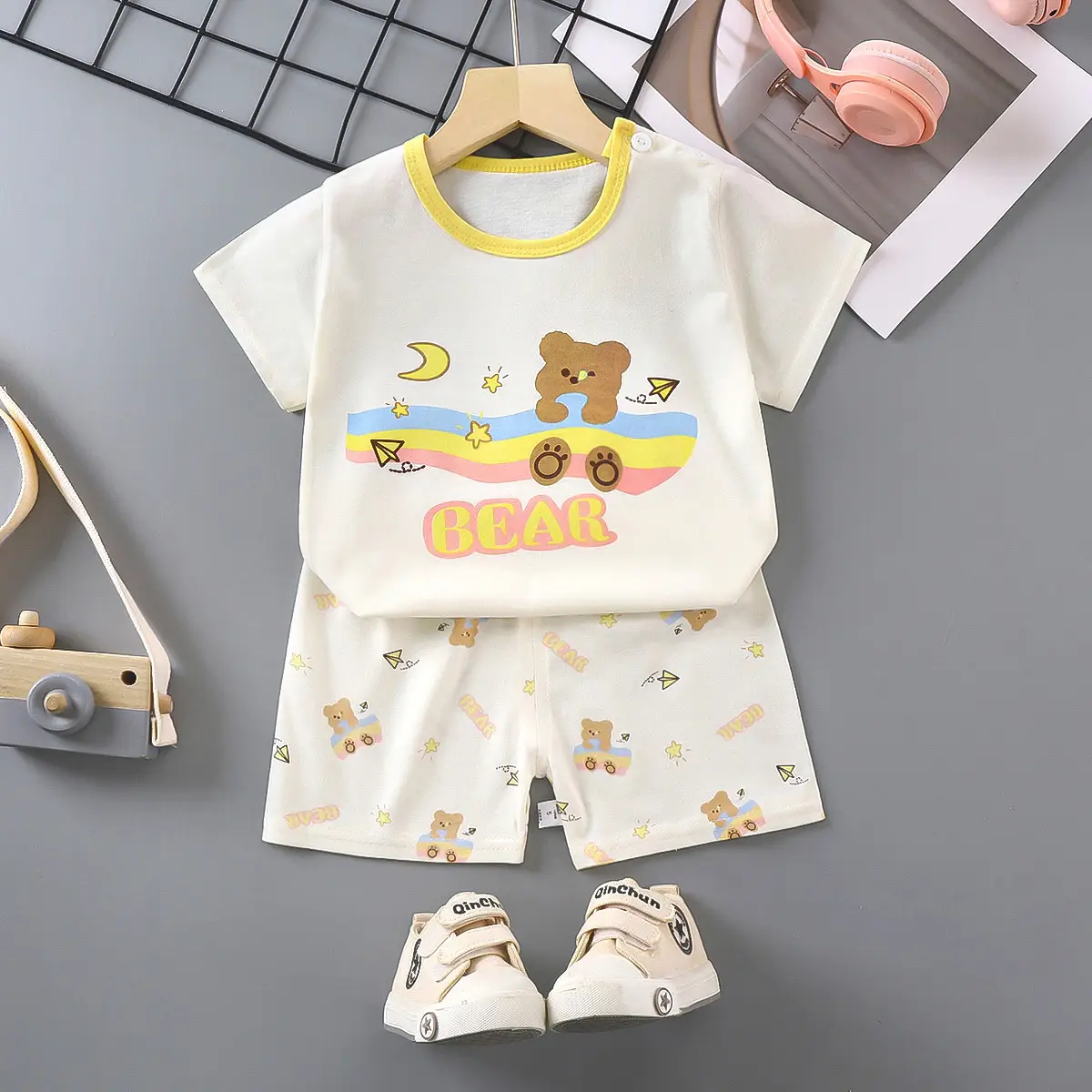 Girls Cotton Short Sleeve T-Shirt & Shorts Set Pink