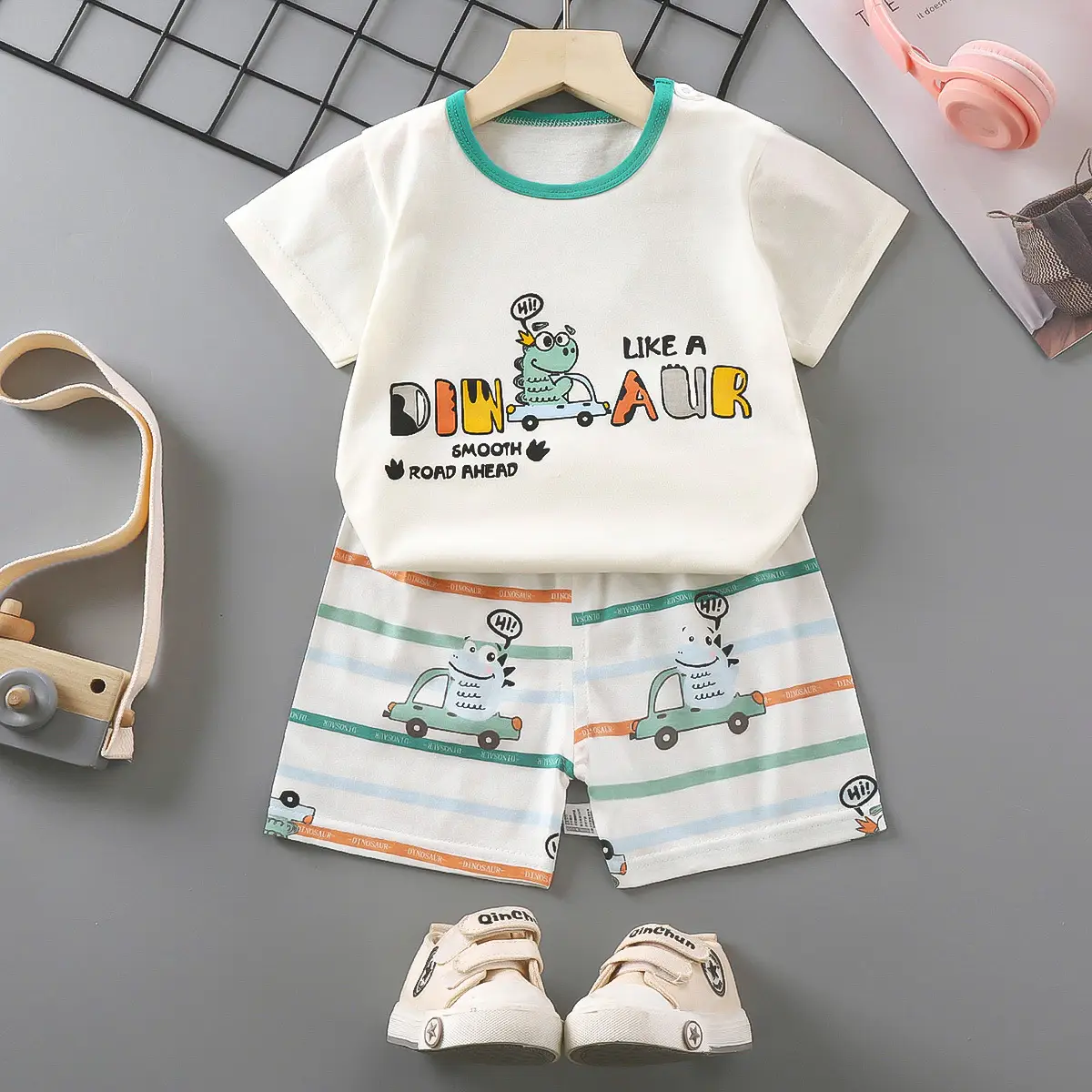 Girls Cotton Short Sleeve T-Shirt & Shorts Set Pink