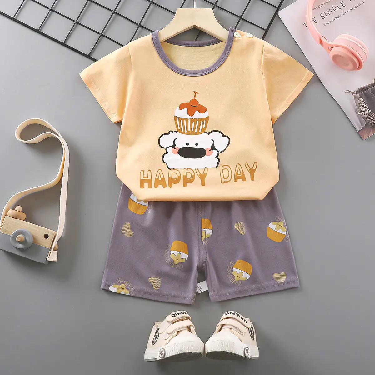 Girls Cotton Short Sleeve T-Shirt & Shorts Set Pink