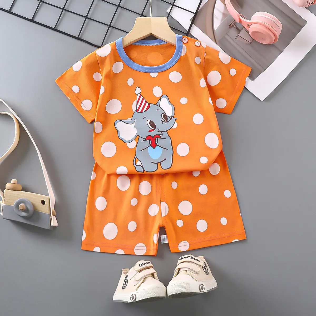 Girls Cotton Short Sleeve T-Shirt & Shorts Set Pink