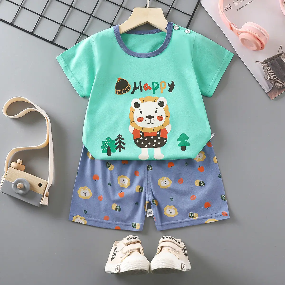 Girls Cotton Short Sleeve T-Shirt & Shorts Set Pink