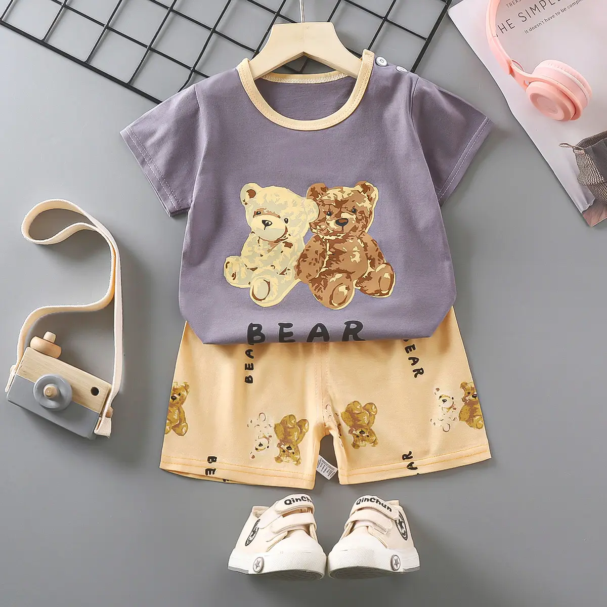 Girls Cotton Short Sleeve T-Shirt & Shorts Set Pink