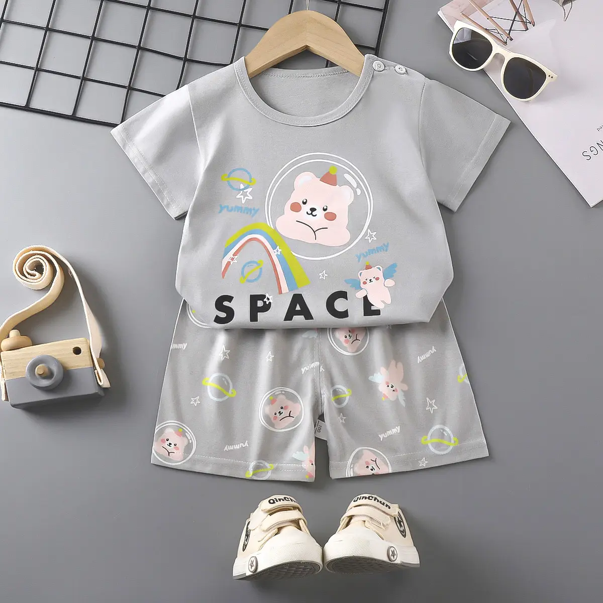 Girls Cotton Short Sleeve T-Shirt & Shorts Set Pink