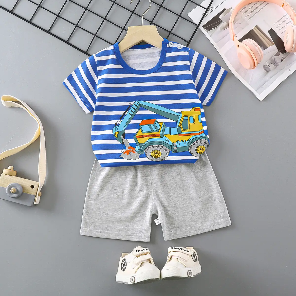 Girls Cotton Short Sleeve T-Shirt & Shorts Set Pink