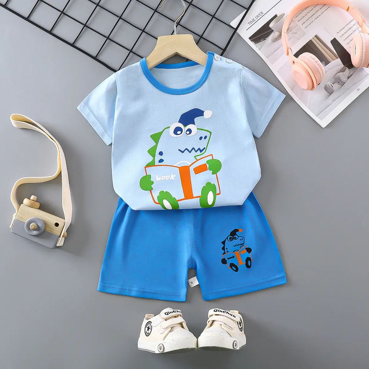Girls Cotton Short Sleeve T-Shirt & Shorts Set Pink
