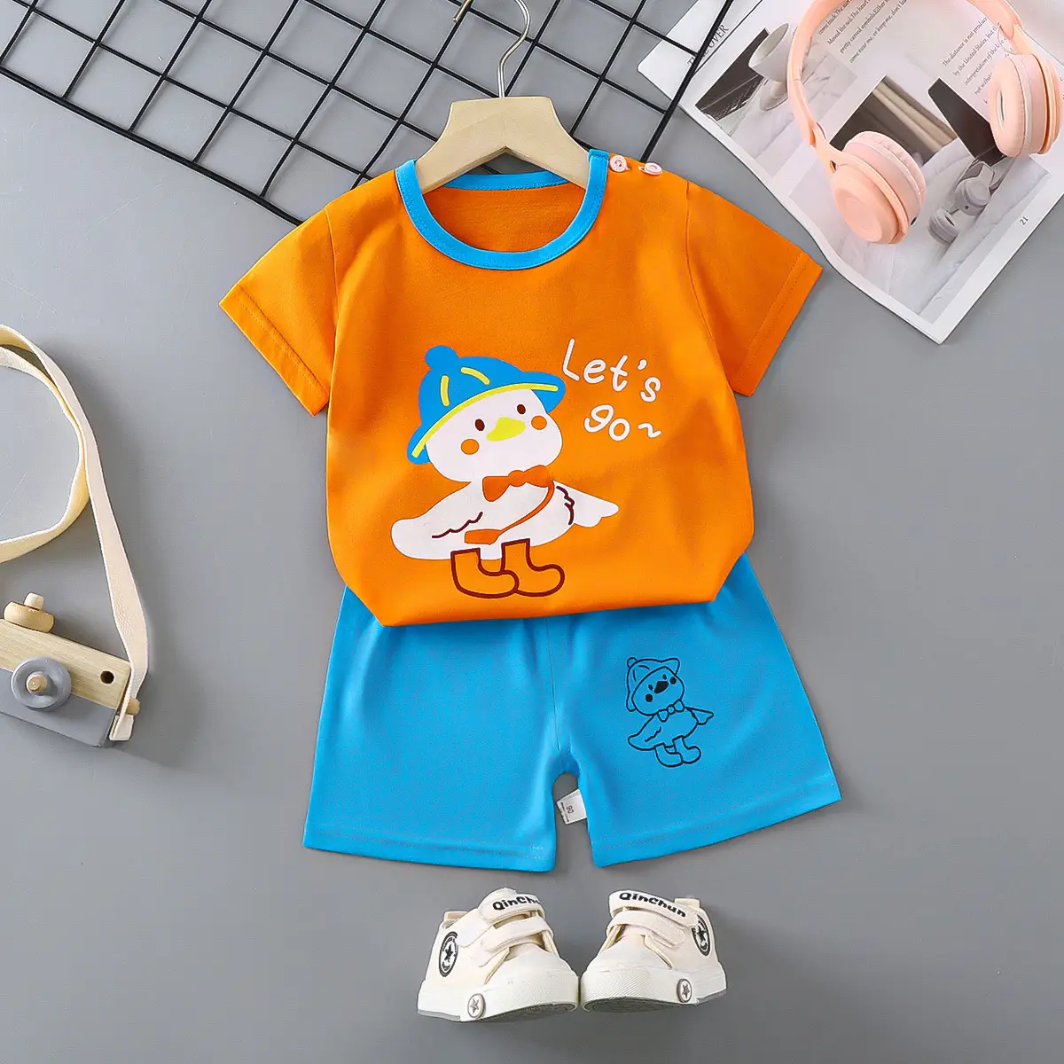 Girls Cotton Short Sleeve T-Shirt & Shorts Set Pink