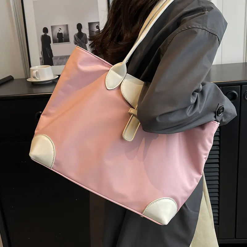 Women's Large Capacity Shoulder Bag Cream Brown Leather - Image 8