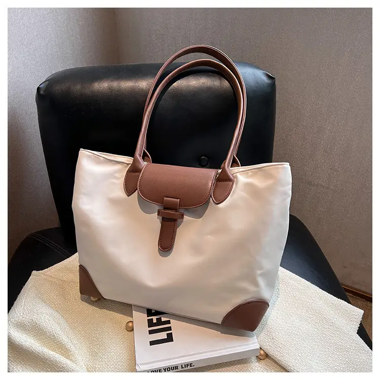 Women's Large Capacity Shoulder Bag Cream Brown Leather — feature 20