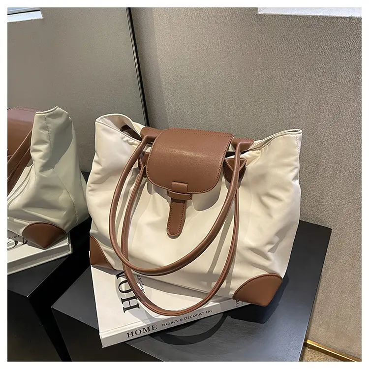 Women's Large Capacity Shoulder Bag Cream Brown Leather — feature 25