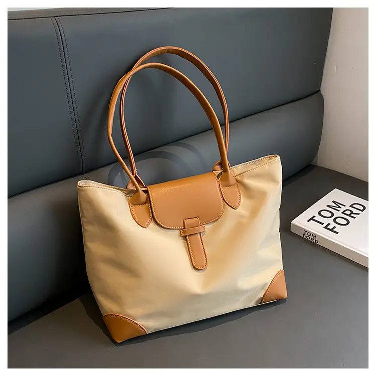 Women's Large Capacity Shoulder Bag Cream Brown Leather — feature 26