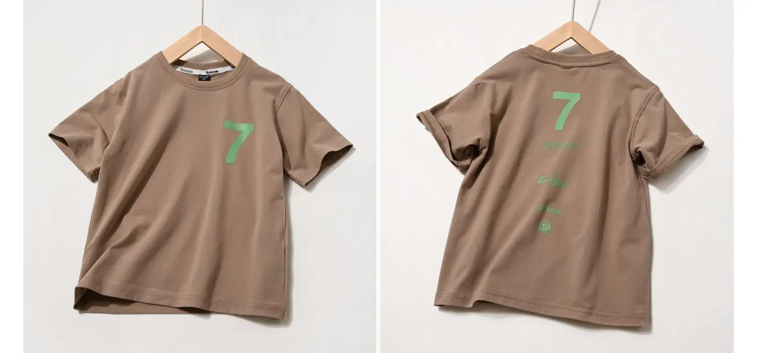 Children Cotton T-Shirt Brown Green 7 Print Loose Summer — feature 22