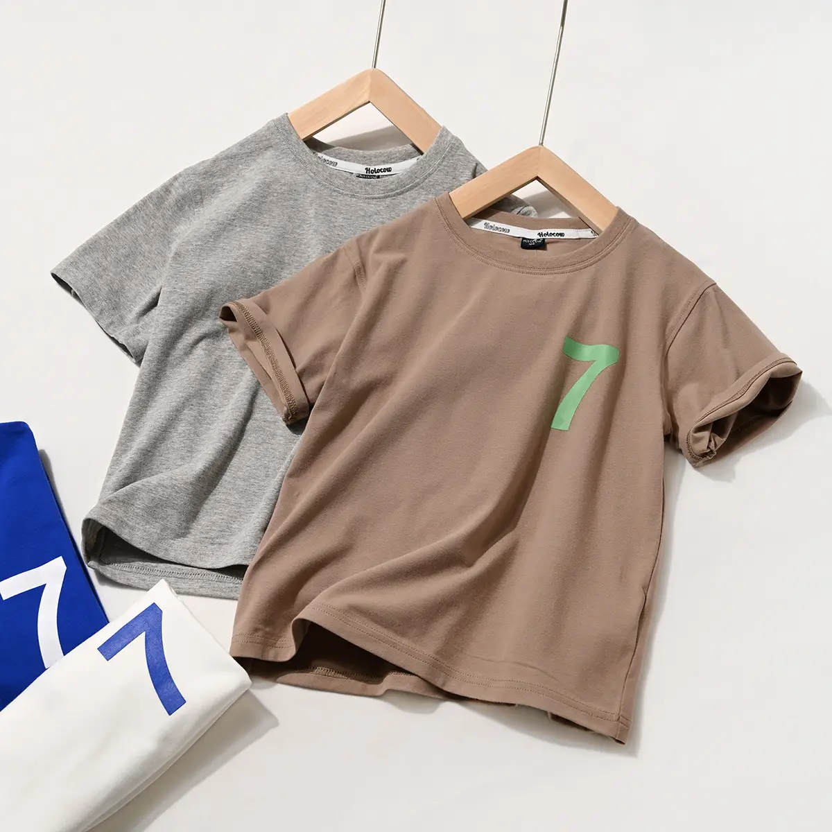 Children Cotton T-Shirt Brown Green 7 Print Loose Summer — feature 23