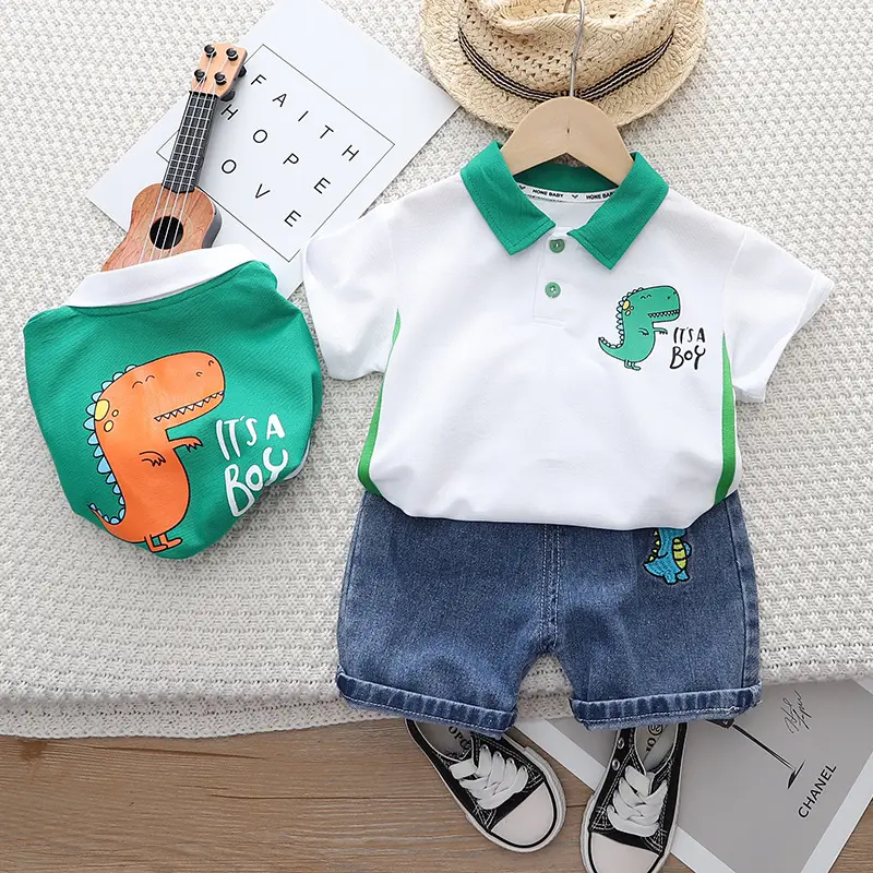 Boys Green Polo Short Sleeve Summer Suit 2023