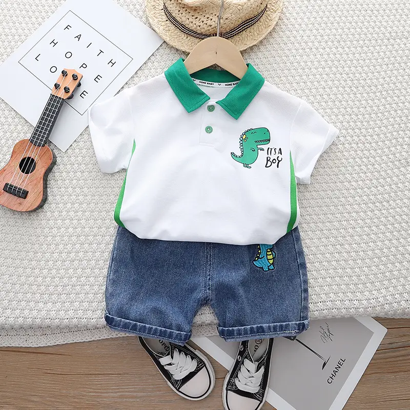 Boys Green Polo Short Sleeve Summer Suit 2023