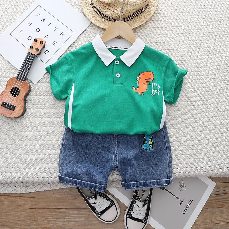 Boys Green Polo Short Sleeve Summer Suit 2023