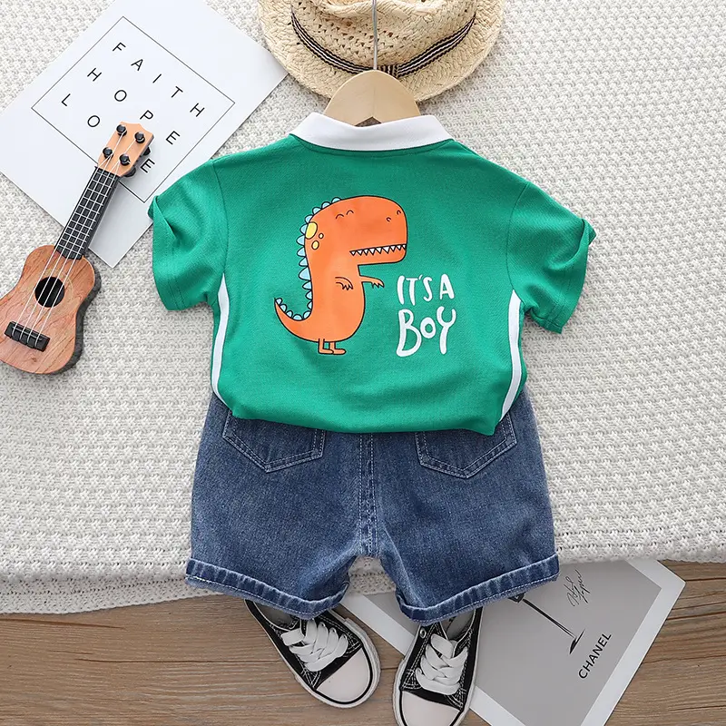 Boys Green Polo Short Sleeve Summer Suit 2023