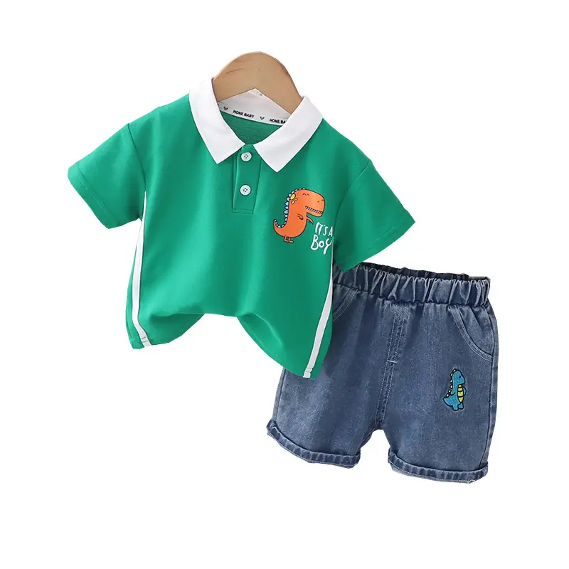 Boys Green Polo Short Sleeve Summer Suit 2023