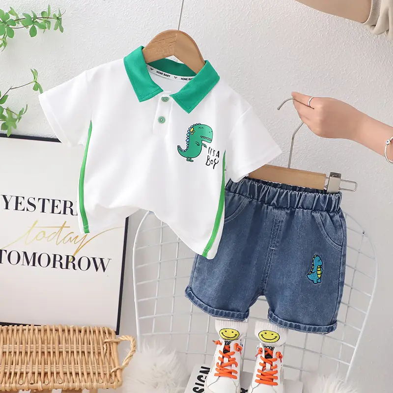 Boys Green Polo Short Sleeve Summer Suit 2023