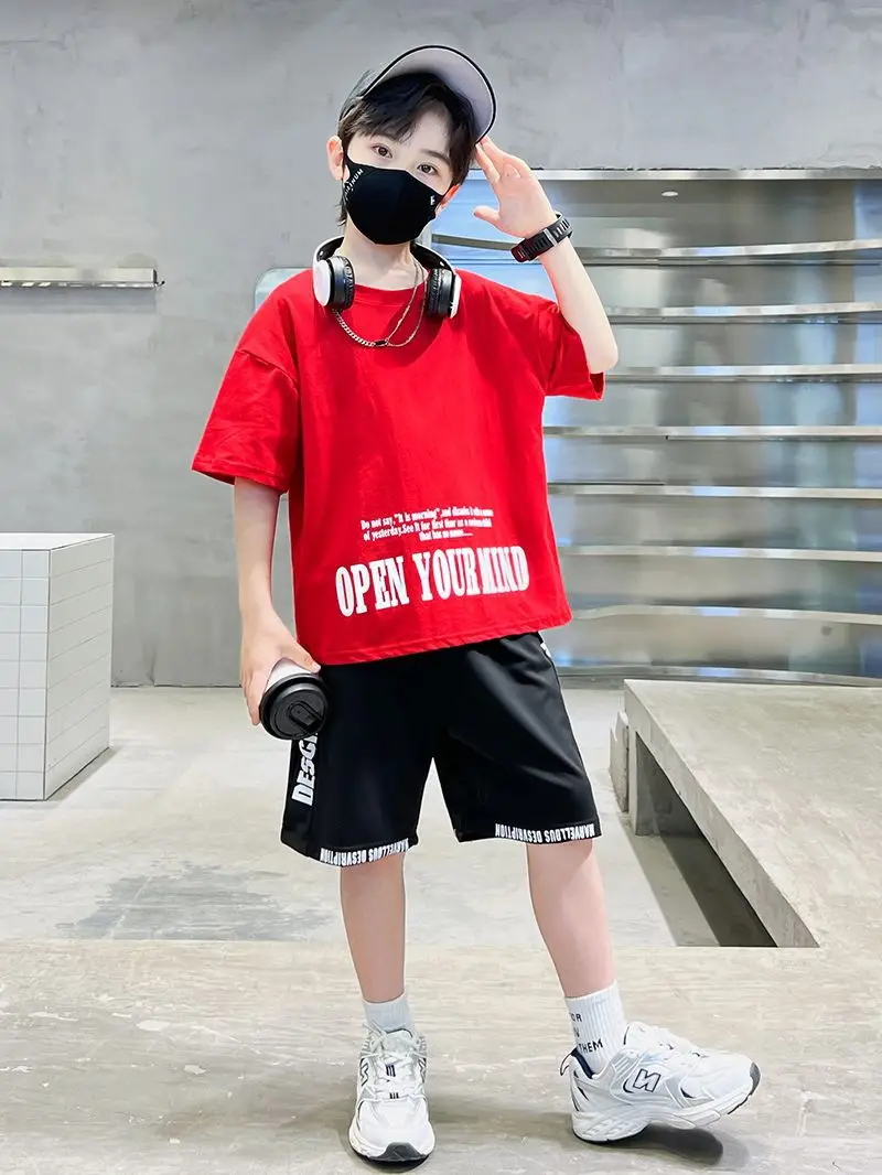 Boys Orange Cartoon Shorts Set Summer Cotton - Image 7