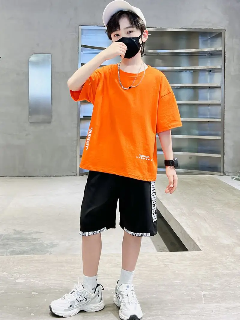 Boys Orange Cartoon Shorts Set Summer Cotton - Image 9